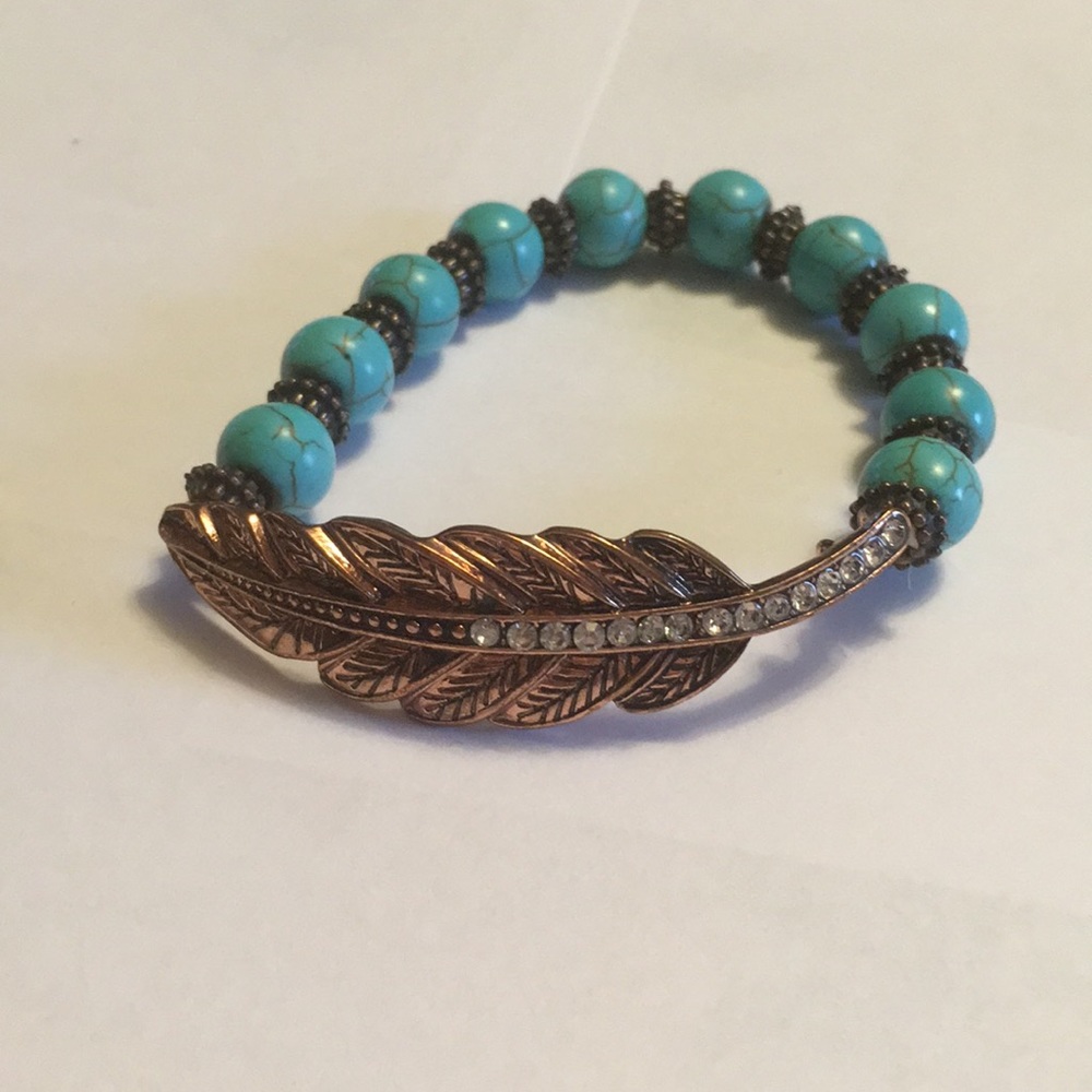 Copper leaf stretch bracelet
